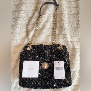 Kate Spade Black Sparkle Shoulder Bag with Chain Strap